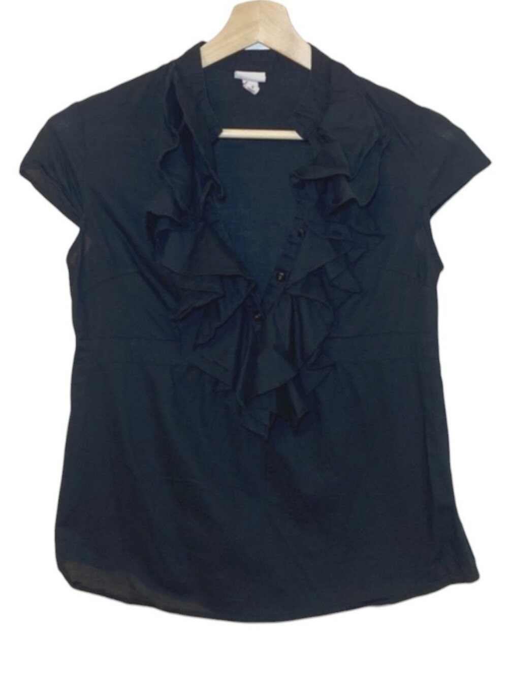 Merona | Black Ruffle Blouse w|cap Sleeves